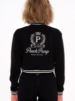 Krótka czarna kurtka sportowa z haftem na plecach