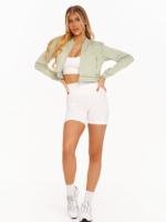 Зелено късо спортно яке с бродерия и двоен цип