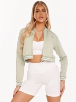 Дамско зелено спортно яке с два странични джоба и двоен цип