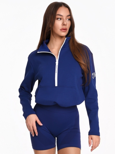 Dark Blue Zip Hoodie Peach Pump with Lettering