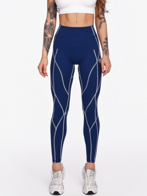 Dark Blue Women’s Leggings with White Contour Seams