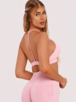 Pink sports bra with a V-neckline for comfortable everyday wear.