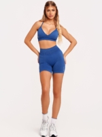 Infinity Blue Set with a V-Neck Sports Bra and Sculpting Biker Shorts