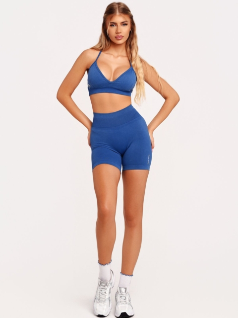 Infinity Blue Set with a V-Neck Sports Bra and Sculpting Biker Shorts