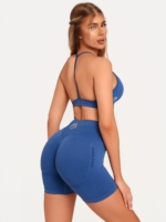 Women's Blue Sports Set with Sculpting Biker Shorts and a Supportive Sports Bra