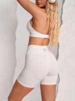 Women's Cloud White Set with Removable Padded Cups and Peach Pump Biker Shorts