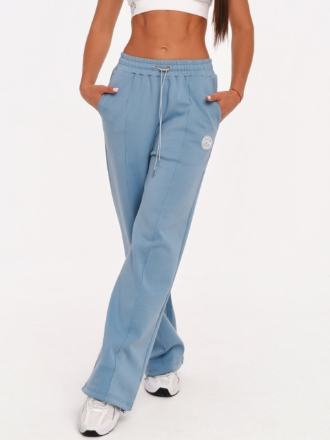 Women's light blue wide leg joggers with a modern relaxed fit.