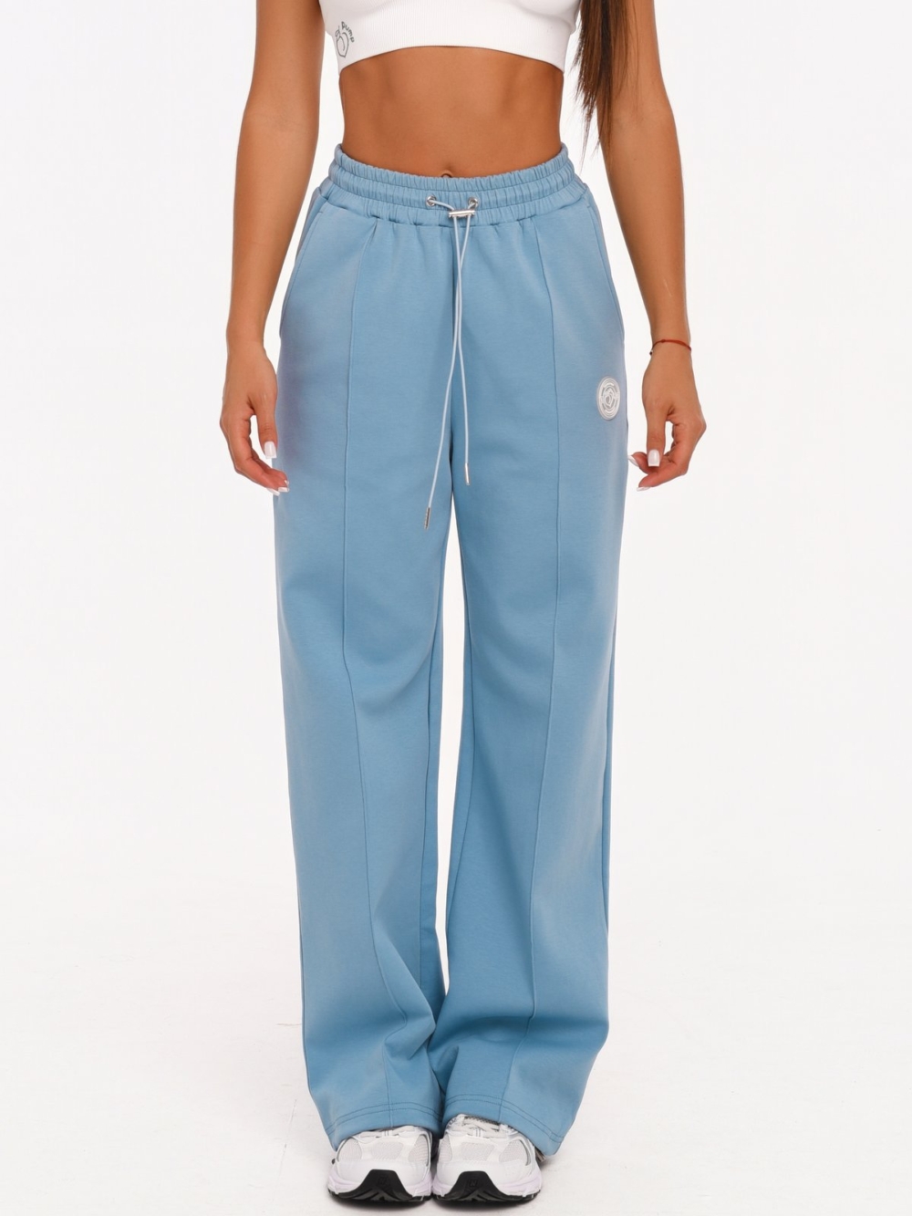 Women's light blue cotton-blend joggers for workouts and everyday wear.