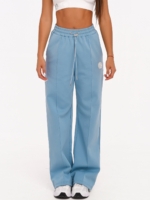 Women's light blue cotton-blend joggers for workouts and everyday wear.