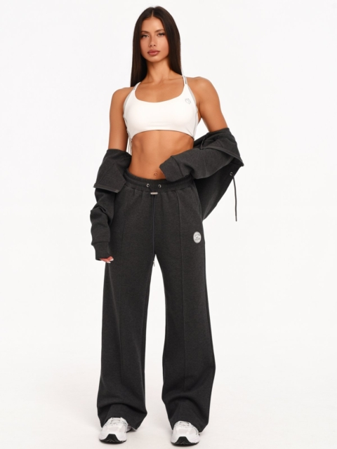 Women's graphite black Wide Leg joggers with a relaxed fit.