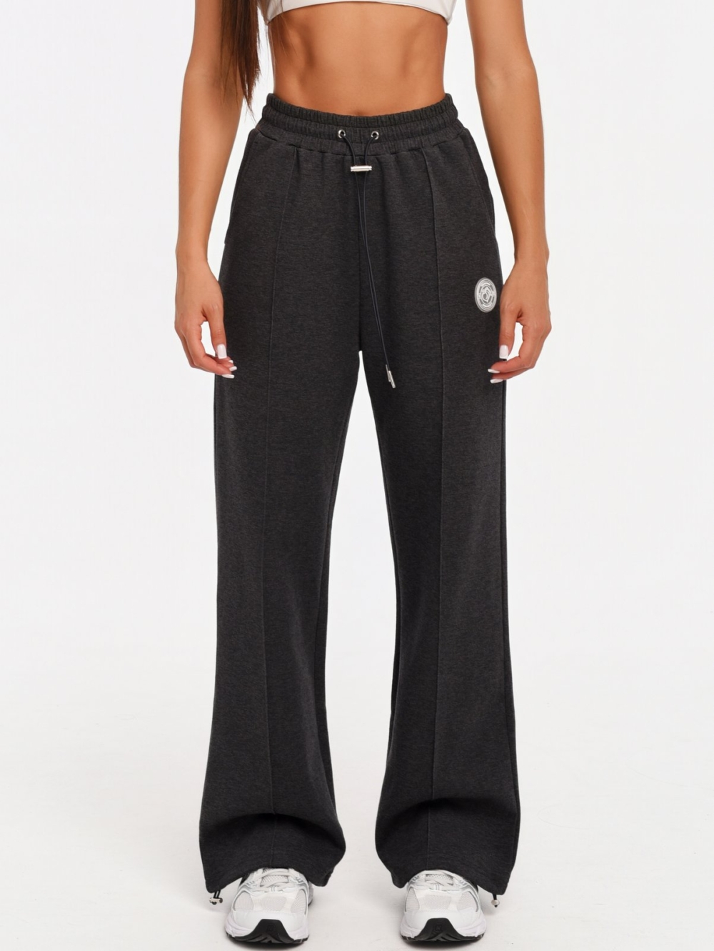 Women's graphite black cotton-blend joggers for everyday wear.