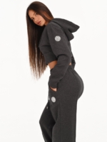 Graphite black wide leg joggers with metal details and an adjustable waistband.