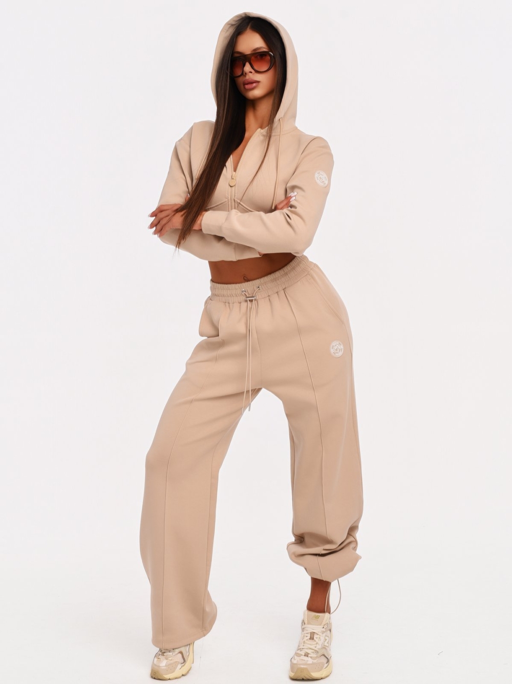 Beige cotton-blend Wide Leg joggers designed for maximum comfort.