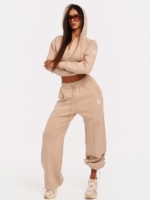 Beige cotton-blend Wide Leg joggers designed for maximum comfort.