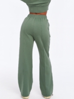 Green Wide Leg joggers with adjustable drawcords at the bottom of the legs.