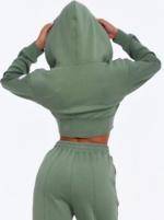 Women's green cropped hoodie for workouts and everyday wear.