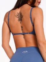 Women's blue bra with delicate gathering at the center for a beautifully shaped neckline.