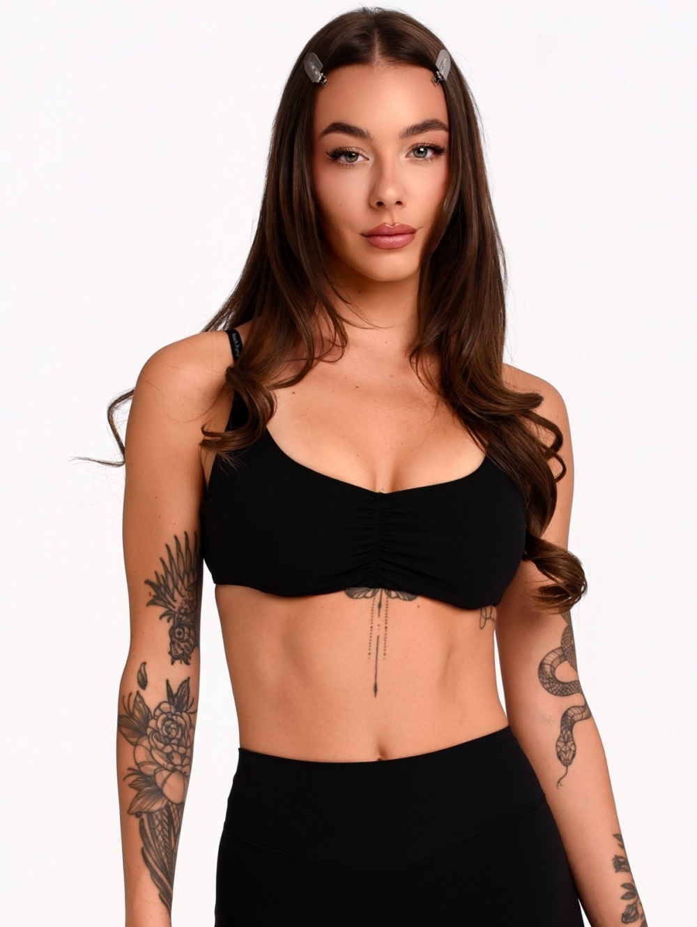 Women's Black Sports Bra with Thin Adjustable Straps.