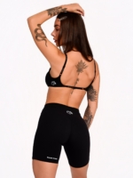 Black Peach Pump short gym leggings made from thick, soft, and opaque fabric.