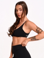Women's Black Fitness Bra with an Adjustable Back for a Comfortable Fit.