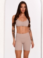Beige Short Gym Leggings Made from Thick, Soft, and Stretchy Fabric.