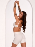 Women's Short Gym Leggings in Off-White with a Shaping Mid-Rise Waist.