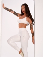 Weiße lange Off-White Leggings für Damen mit mittelhohem formendem Bund und präzisen Nähten.