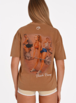 Women's brown long gym T-shirt with “Deadlift” print by Peach Pump.