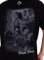 Black gym T-shirt with a raised rubberized logo and relaxed fit.