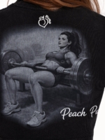 Black Peach Pump T-shirt with a detailed weight-training print.