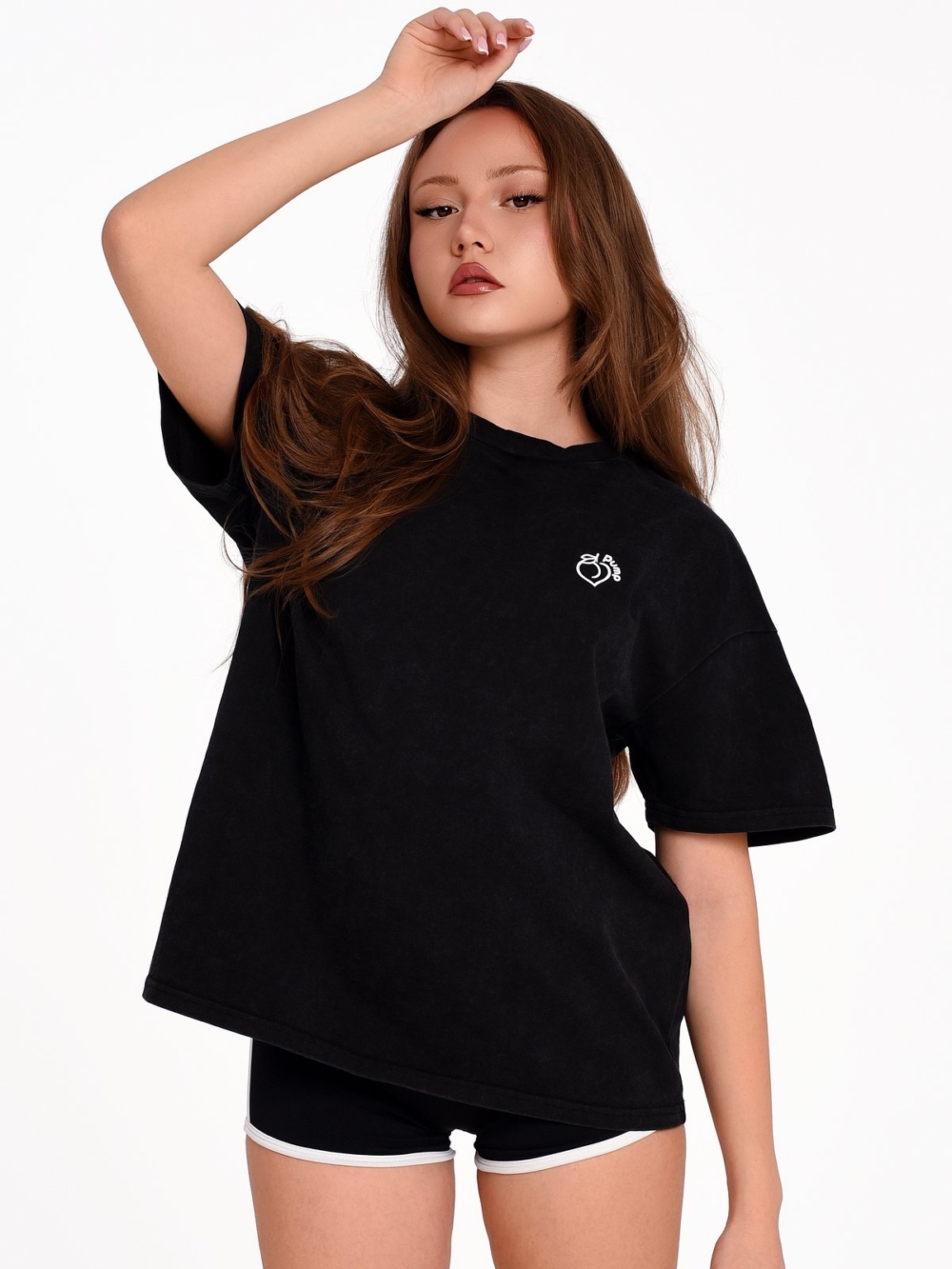 Black longline gym T-shirt with “Sumo Deadlift” print for women – Peach Pump.
